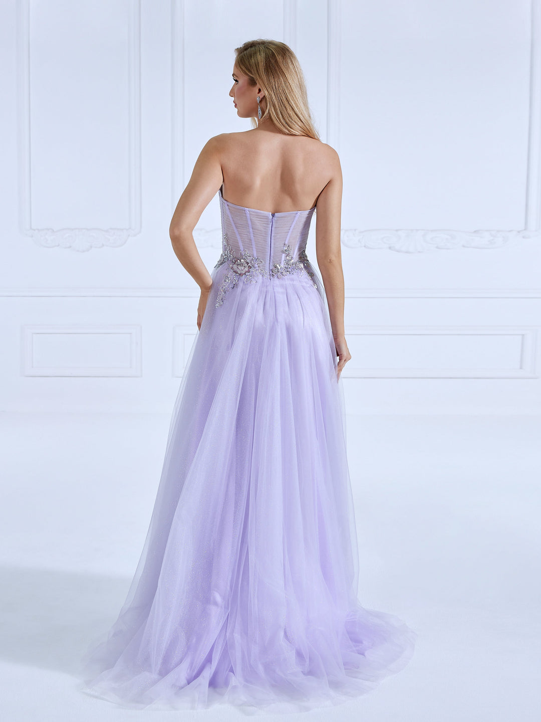A-line Off , the Shoulder Floor-Length,  Light Purple , Prom Dresses With Sequins Beads