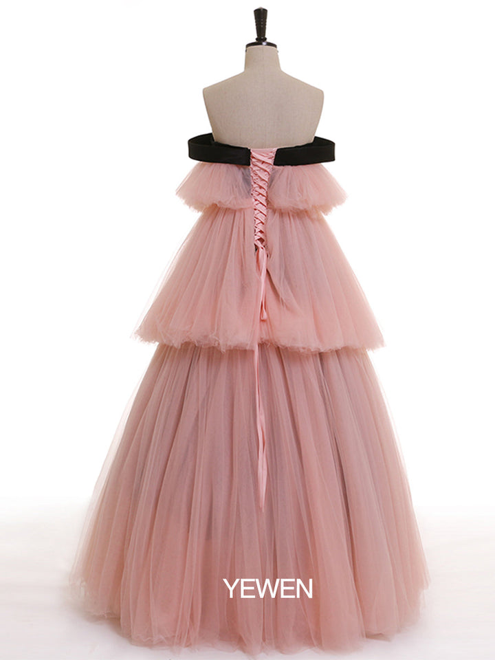 Rosa Prinzessinnen-Partykleid, gestuftes A-Linien-Trägerloses Umstandskleid 