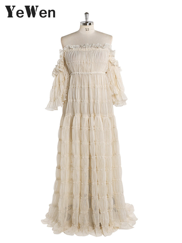 Elegantes schulterfreies Boho-Sommer-Strandkleid für Damen, Fotoshooting-Kleid, Seitenschlitz, YEWEN YW220511 