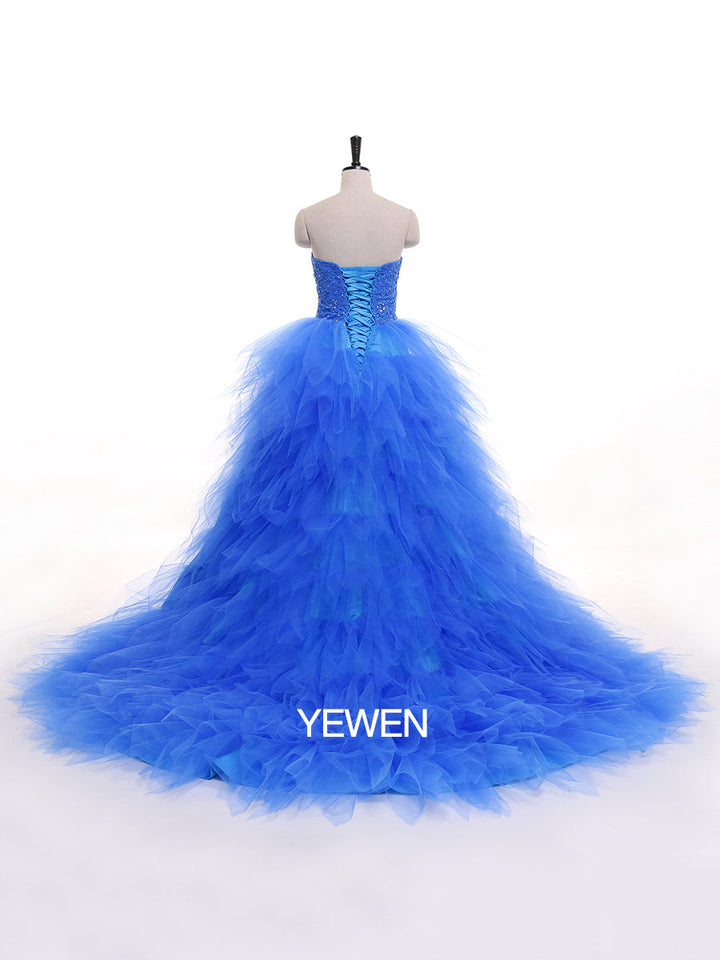 Trägerloses, besticktes, rückenfreies Rüschenkleid für Fotoshootings 
