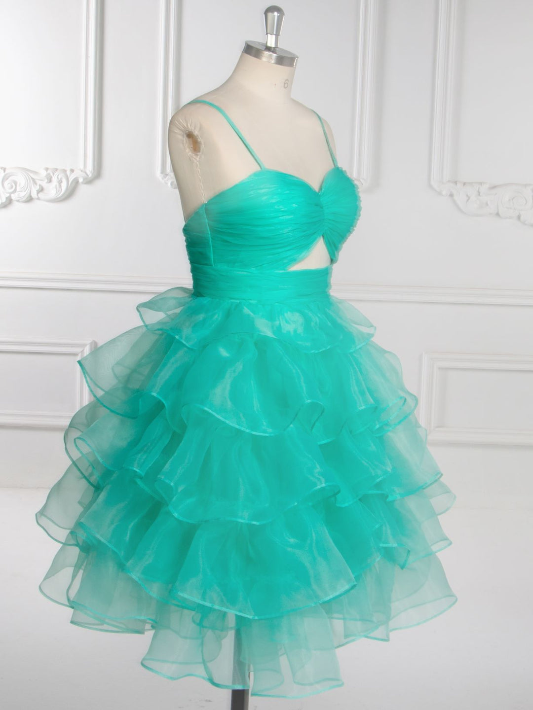 A-Linie Einfarbig Kurzes Midi-Partykleid Elegante Stufenrüschen Cocktailkleider YW243153