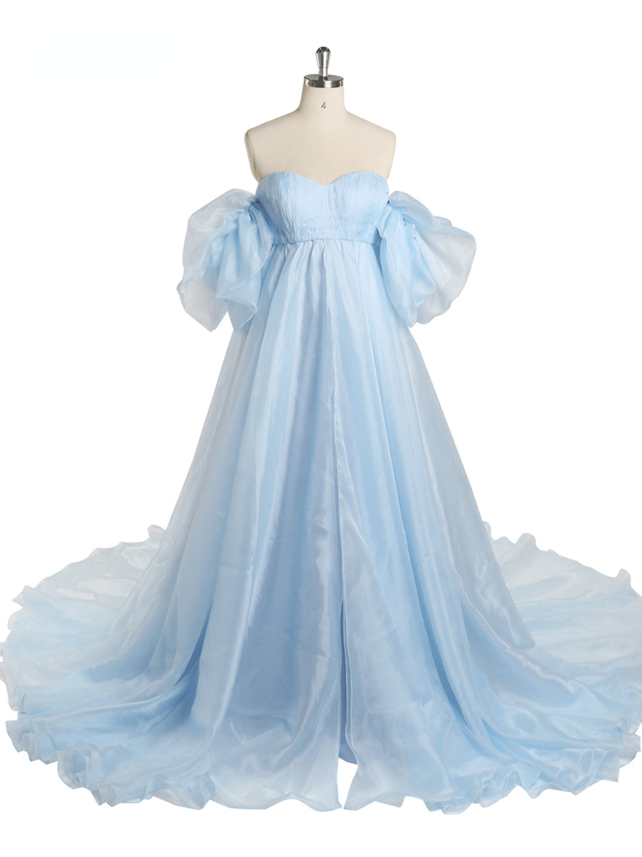 Elegante Organza-Kleider mit Puffärmeln für Fotoshootings, Strandparty-Kleider, YEWEN YW220527