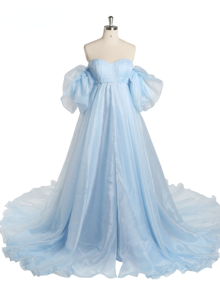 Elegante Organza-Kleider mit Puffärmeln für Fotoshootings, Strandparty-Kleider, YEWEN YW220527