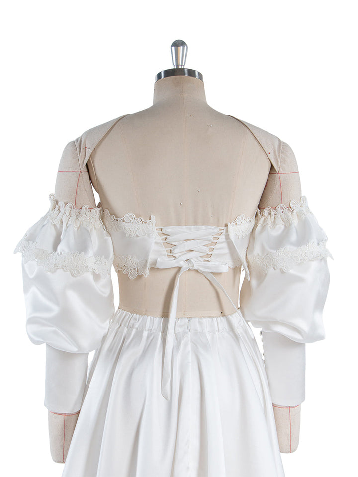 2 Piece White Wedding Set Boho Bridal Party Dress Vacation Dress for Photo Shoot YW250007