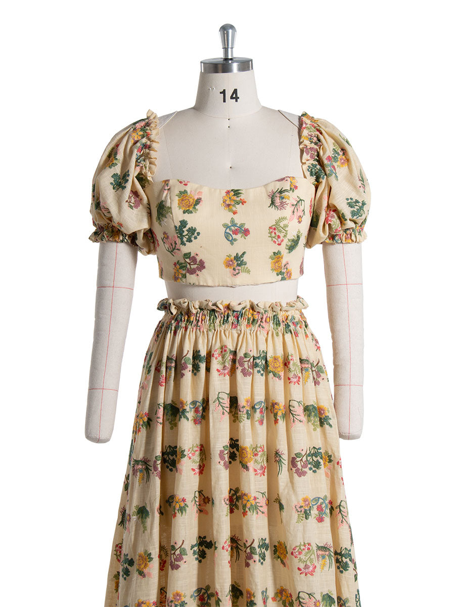 Embroidered Floral , 2 Piece Set Dress , Elastic Waist , Boho Photo Shoot Dress