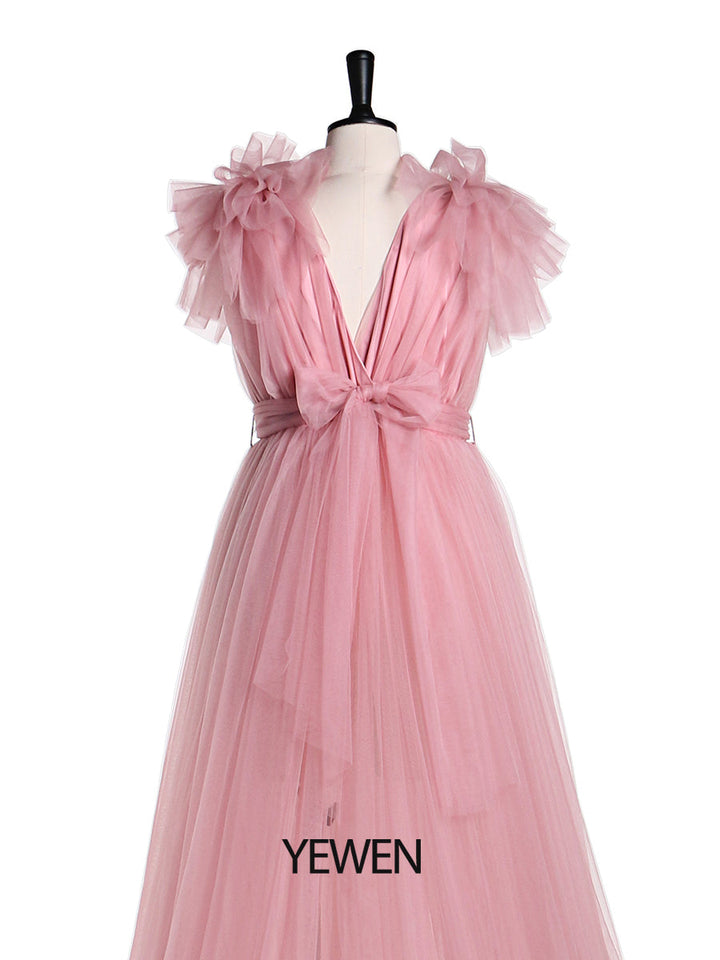 Umstandskleid für Fotoshootings, Bauchschlitz vorne, Schulterrüschen, Fotografie-Maxikleid, Babyparty-Kleid YD217051 