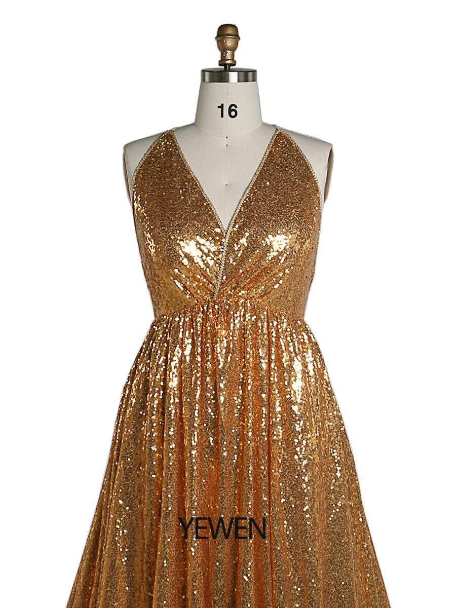 Gold Pailletten Elastische Taille Abendkleider Foto-Shooting Fotografie Kleid YW220401-1 