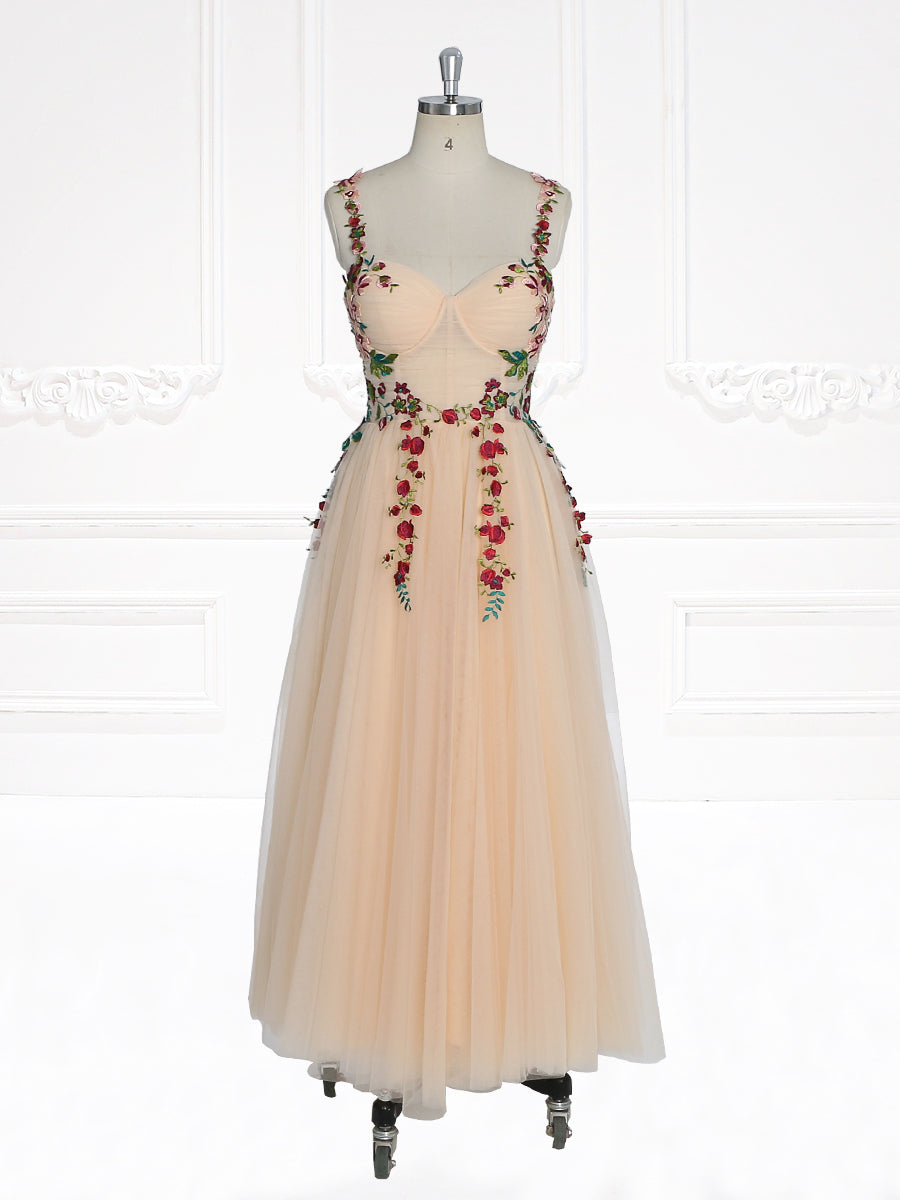A Line Spaghetti Straps , Tea Length, Prom Dress , Party Dresses for Woman