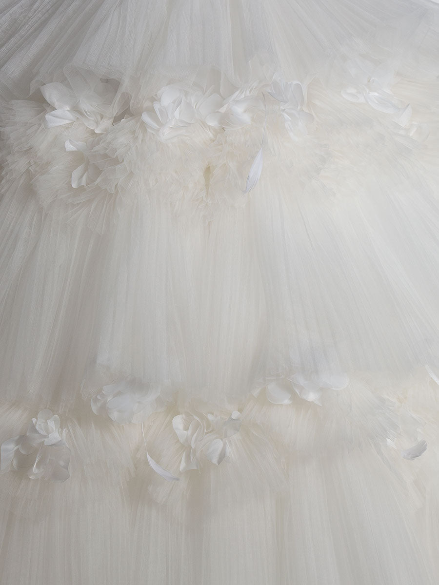 Off Shoulder , Floor Length, Layered Ruffles, Ball Gown Elegant Wedding Dress