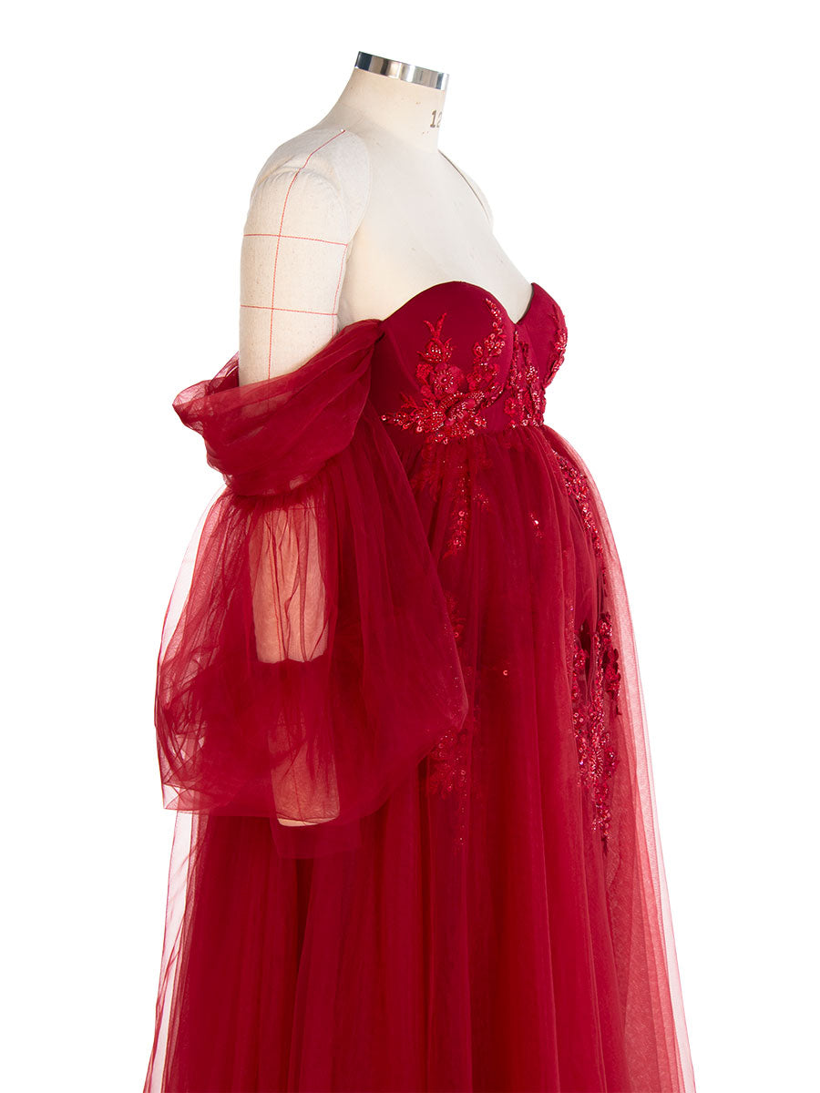 Burgunderrotes Umstands-Fotoshooting-Kleid für Schwangerschafts-Fotografie-Sitzungen Babyparty-Kleid Geschenk für Sie YW240131