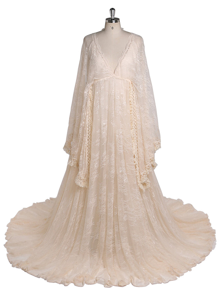 Boho-Umstandskleid aus Spitze für die Fotografie, verstellbare Taille, Umstandskleider für die Dusche, Kleider, gratis Unterkleid, YEWEN YW220418 