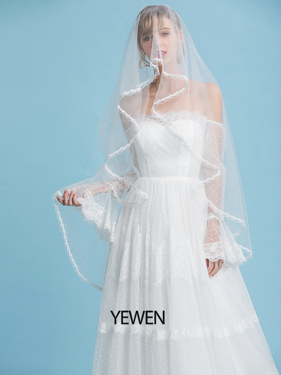 Off the Shoulder Romantisches Bohemian Brautkleid Lange Ärmel Strandhochzeit Brautkleid 