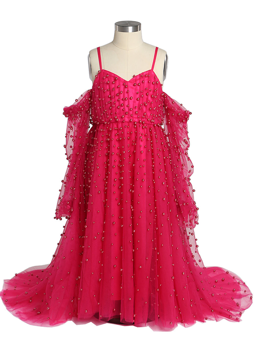 Tüll Perlen Mädchen Kleid für Fotoshooting Kinder Party Ballkleid Blumenmädchenkleider Kinder Partykleid für Hochzeit 