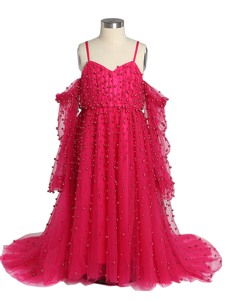 Tüll Perlen Mädchen Kleid für Fotoshooting Kinder Party Ballkleid Blumenmädchenkleider Kinder Partykleid für Hochzeit 