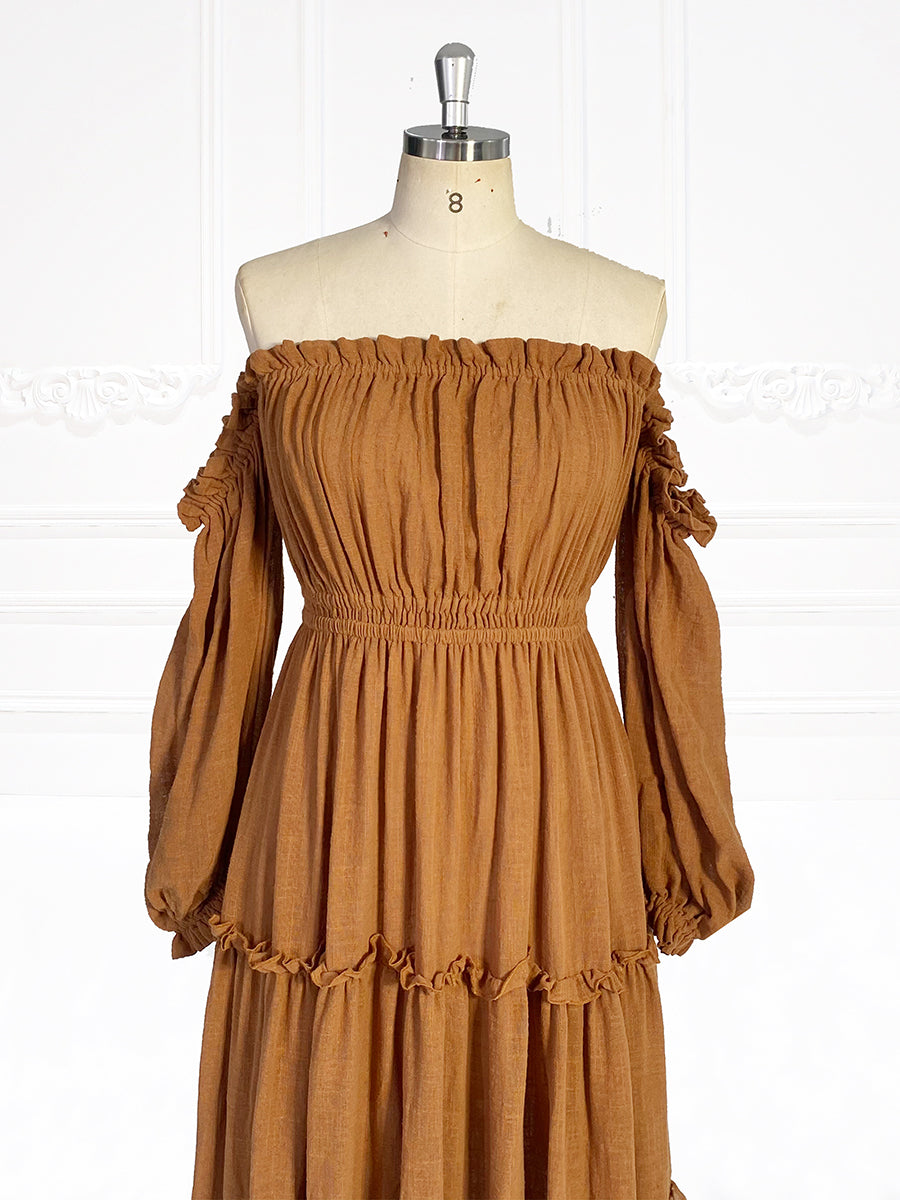 Lange Ärmel Elastische Taille Boho Strandkleid Frau Fotoshooting Kleider YW231107