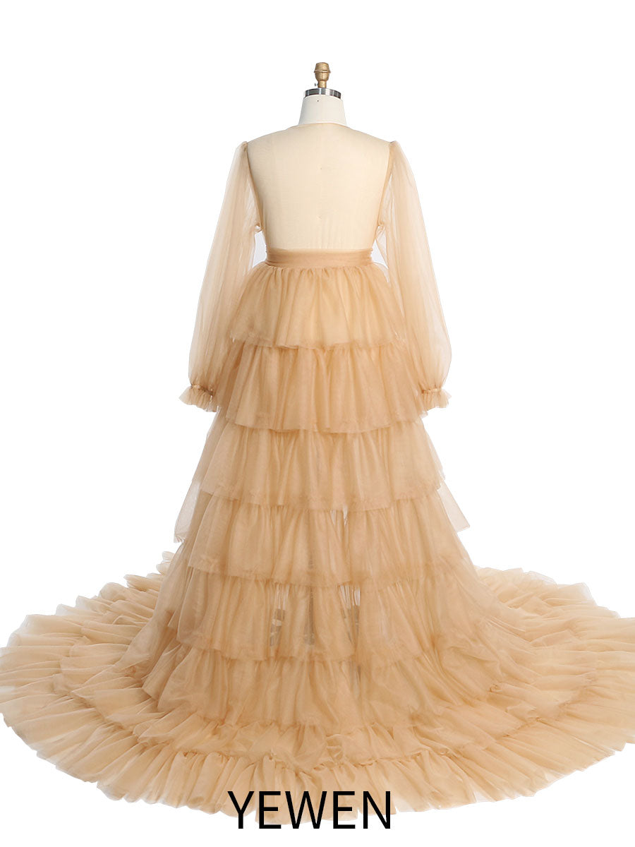 Schlichtes Tüllkleid, langes Umstandskleid für Babyparty, Fotografie-Kleider, YEWEN YW230303 