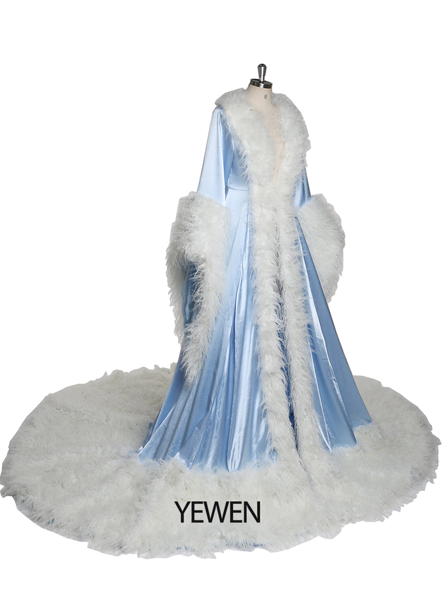 Luxus Pelzkragen Weihnachten Klassische Mode Langes Abendkleid Silvester Sogar Roben Hochzeit Cape Ausgefallene Fotografie Robe YW243135 
