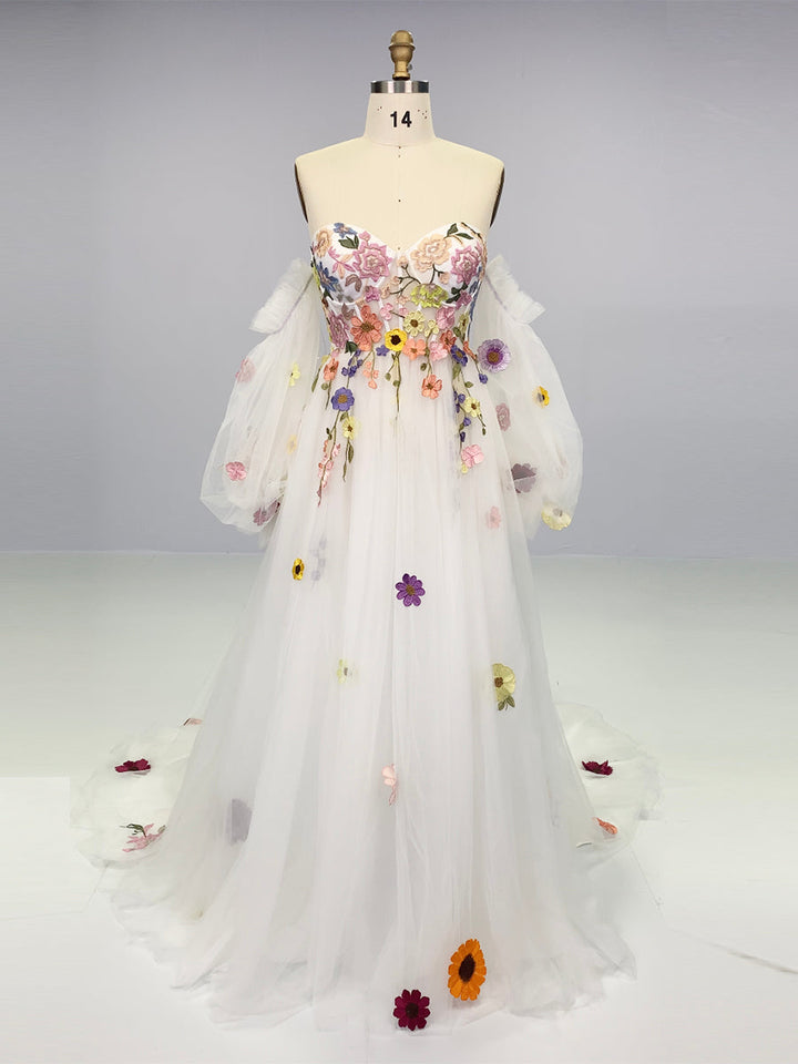 Luxus Stickerei Spitze Prinzessin Tüll Brautkleid Phantasie Foto-Shootings Kleider YEWEN YW220817 