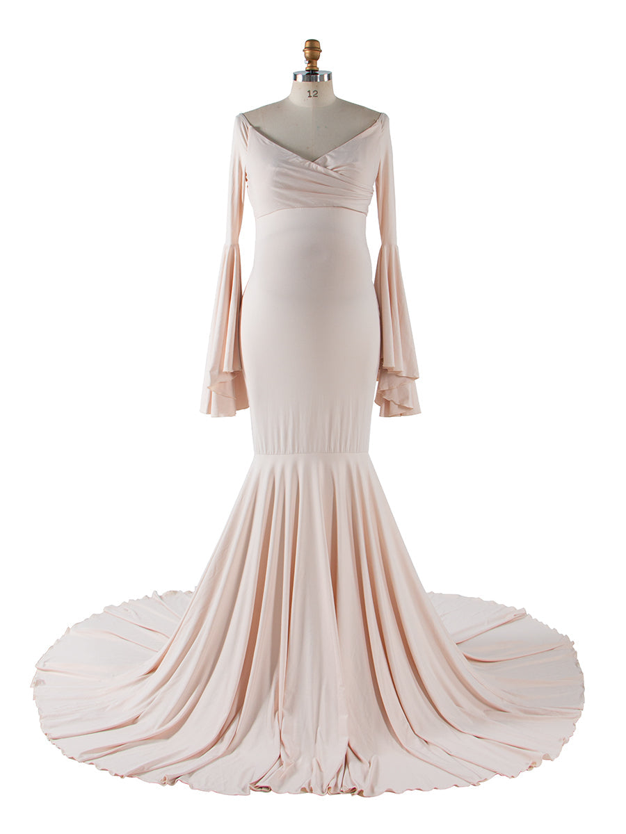 V Neck Party Dress Elegant Bell Sleeve Maternity Dress Maxi Mermaid Dress YW21010