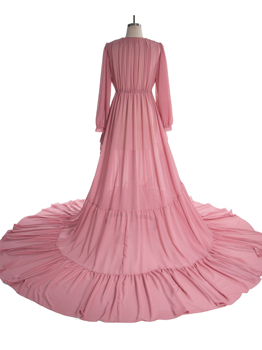 Chiffon Tan Farbe Custom Plus Größe Mutterschaft Kleid Fotografie Kleid YW220217 
