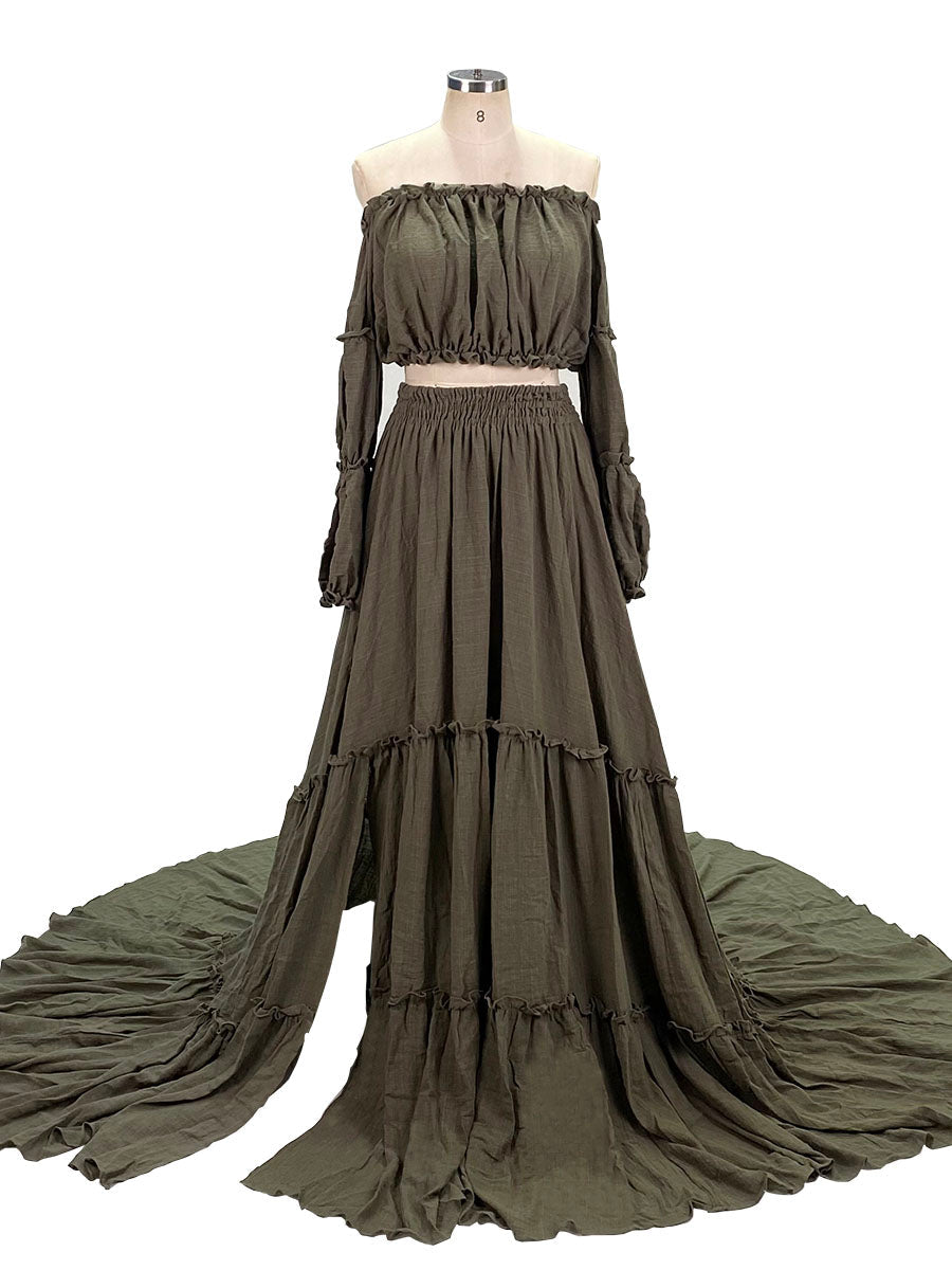 Boho-Stil 2-teiliges Set Damenkleid mit elastischer Taille, ausgefallene Fotografie-Requisiten, Foto-Shooting-Kleider, YEWEN YW220912