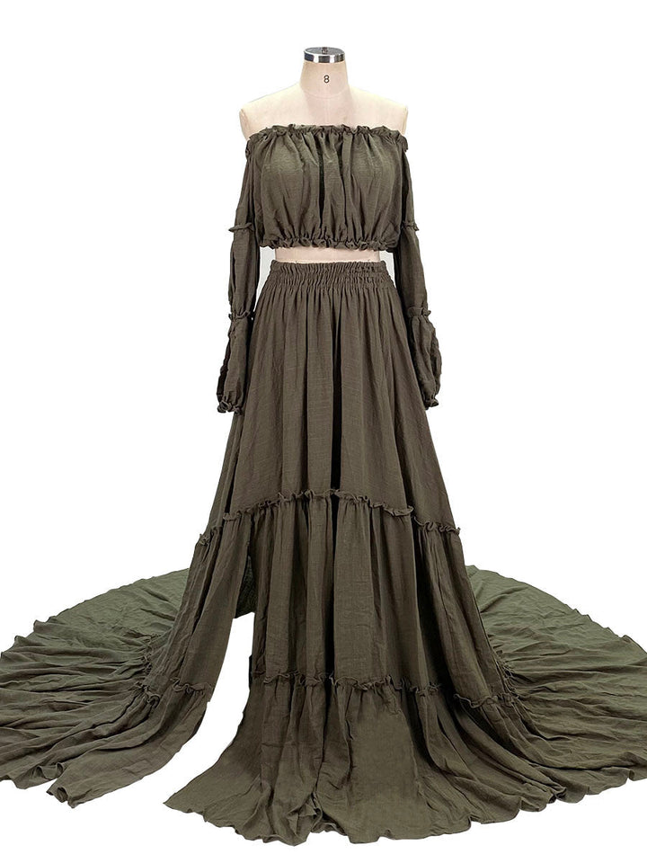 Boho-Stil 2-teiliges Set Damenkleid mit elastischer Taille, ausgefallene Fotografie-Requisiten, Foto-Shooting-Kleider, YEWEN YW220912