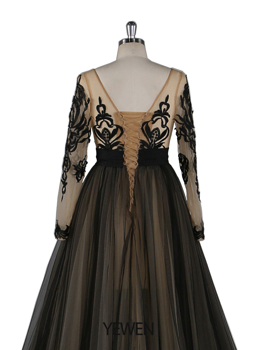 Abendkleid mit langen Ärmeln, 1 m Schleppe, Spitze, Übergröße, Umstandskleid für Fotoshootings, YW21024 
