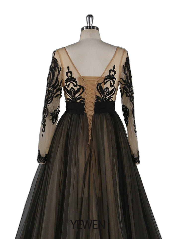 Abendkleid mit langen Ärmeln, 1 m Schleppe, Spitze, Übergröße, Umstandskleid für Fotoshootings, YW21024 