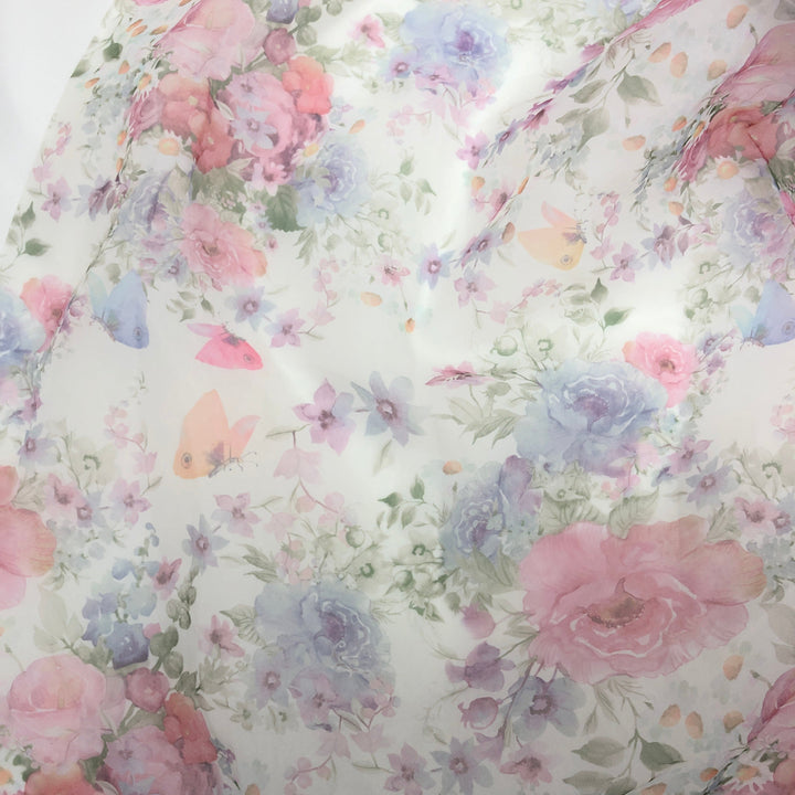 Umstandskleid Fotoshooting Print Blumenmuster Seide Weicher Organza Schulterfreies Maxikleid mit Schleppe YW230305 