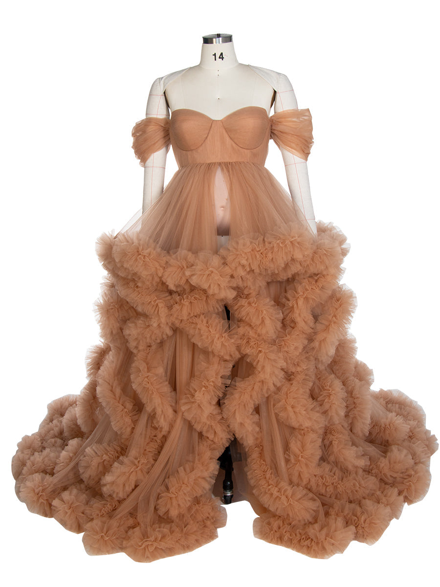 Schulterfreies Umstandskleid für Fotoshootings, Schwangerschaftsfotografie, Robe, Babypartykleid YW220108