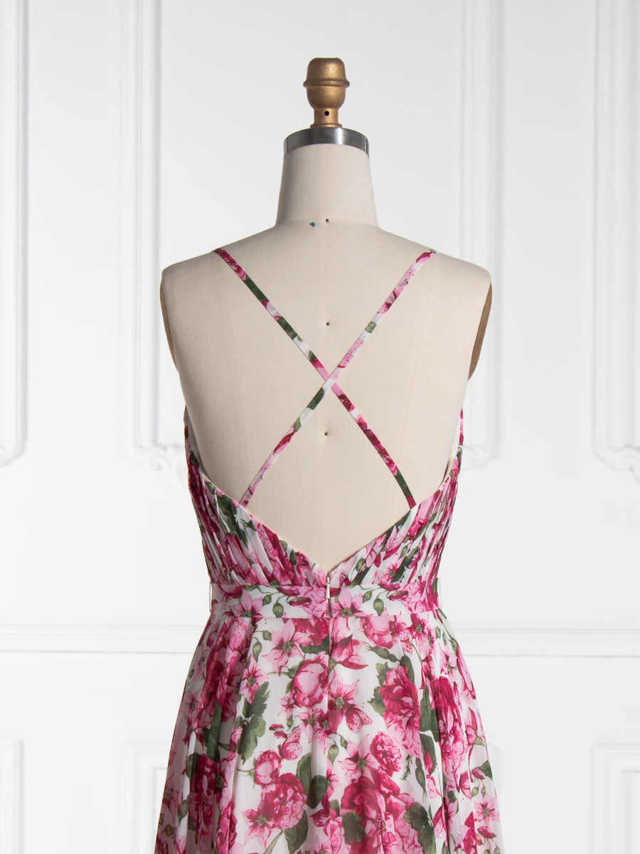 A Line, V Neck ,Printed Prom Dresses, Floor Length