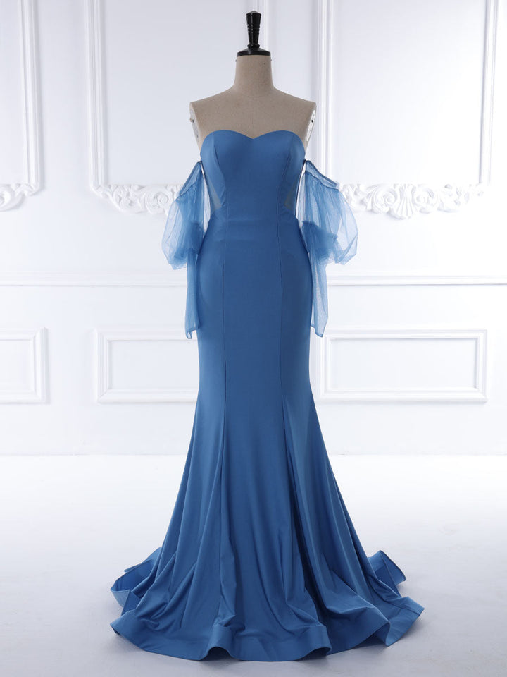 Mermaid Sweetheart, Sweep Train, Jersey Blue , Prom Dresses