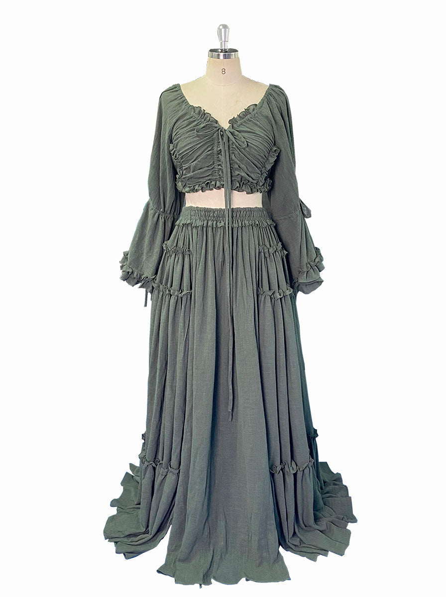 2 Piece Set, Long Sleeves , Cotton Woman Maxi Dresses for Photo Shoot, Fancy Photography Props