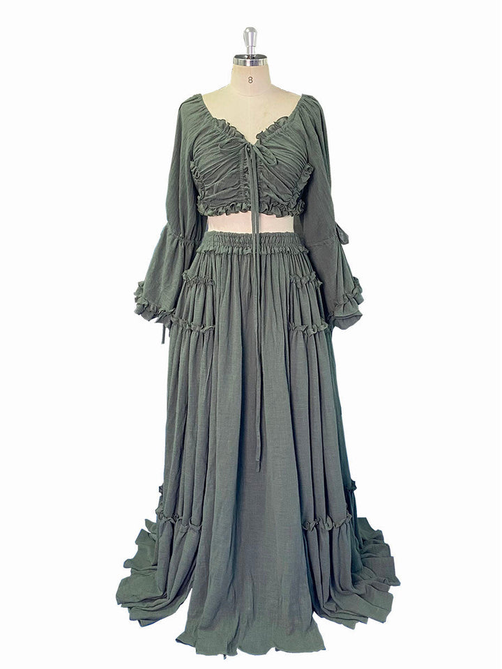 2 Piece Set, Long Sleeves , Cotton Woman Maxi Dresses for Photo Shoot, Fancy Photography Props