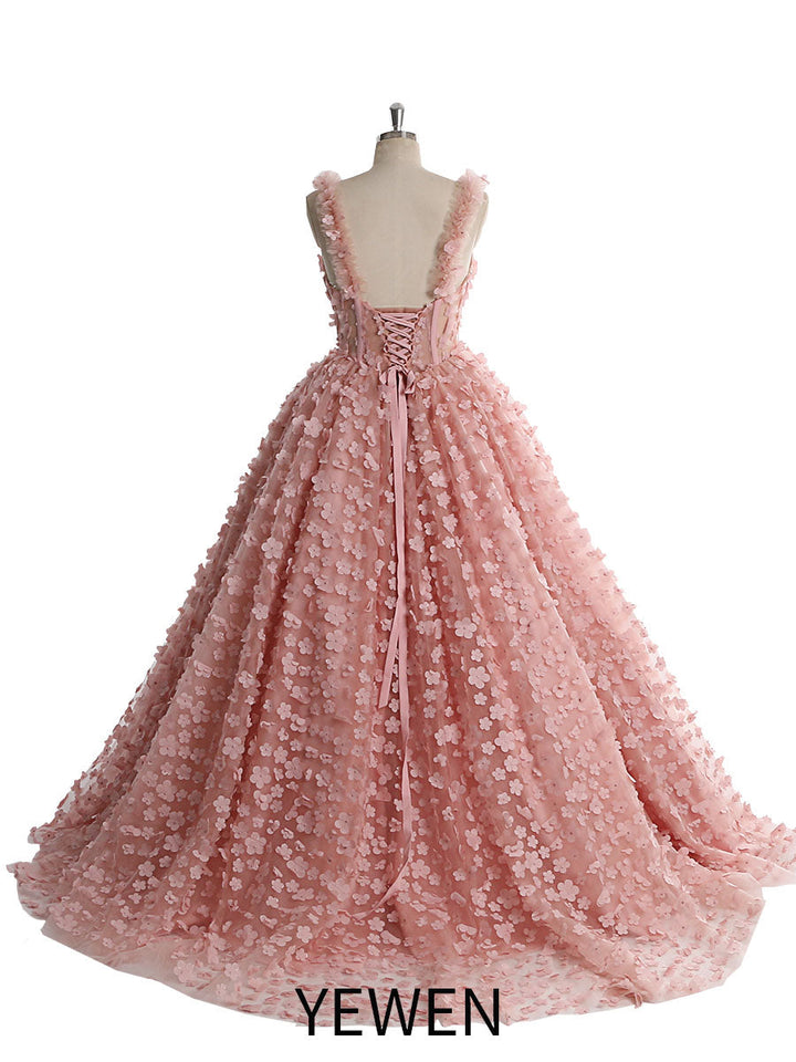 3D Blume Rosa Blume Colord Brautkleid Langes Abendkleid Fotoshooting Kleid YW221103