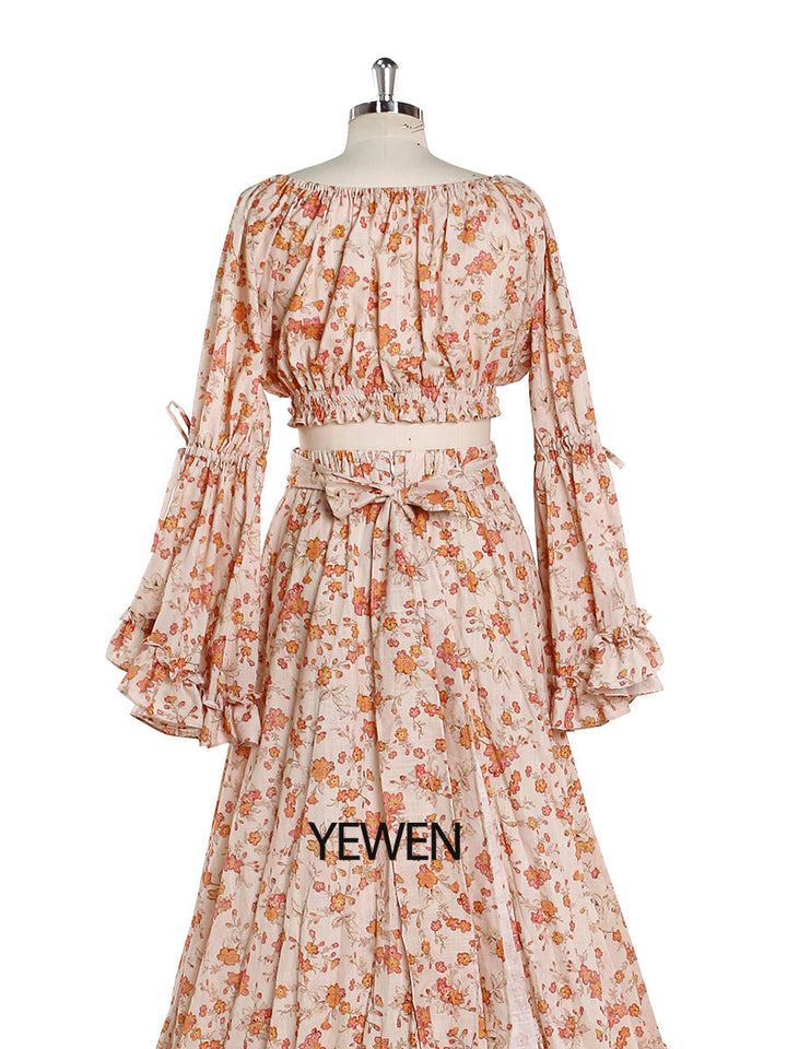 Elegantes Maxikleid aus Baumwolle mit Blumendruck für Damen, Boho-Strandkleid, 2-teilig, ausgefallene Fotografie-Requisiten, YD211008