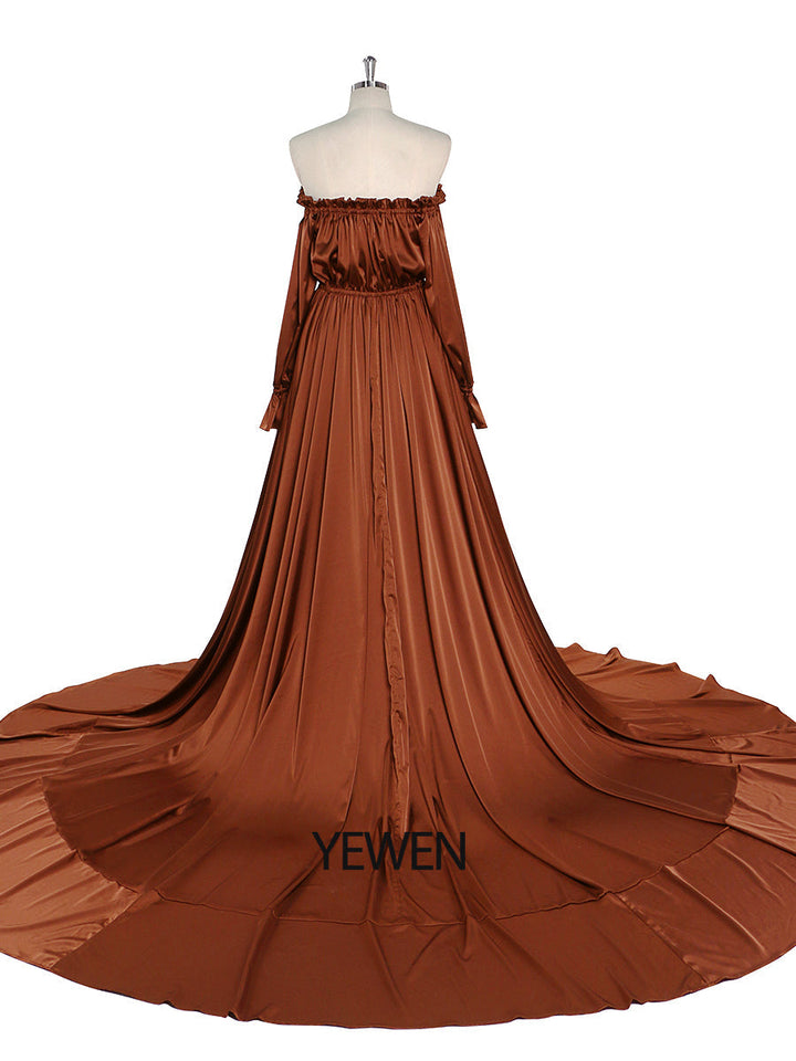 Verstellbare Schulter, volle Ärmel, Abendkleider, lange Strandfotografiekleider, Babypartykleid für Schwangere, YEWEN YD21801 