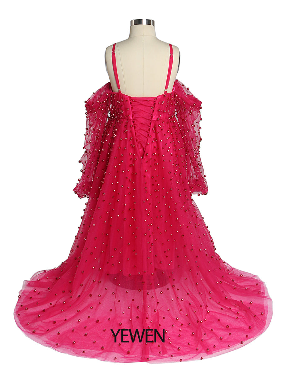 Tüll Perlen Mädchen Kleid für Fotoshooting Kinder Party Ballkleid Blumenmädchenkleider Kinder Partykleid für Hochzeit 