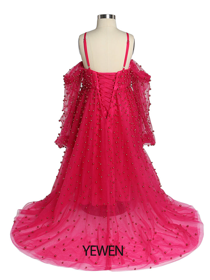 Tüll Perlen Mädchen Kleid für Fotoshooting Kinder Party Ballkleid Blumenmädchenkleider Kinder Partykleid für Hochzeit 