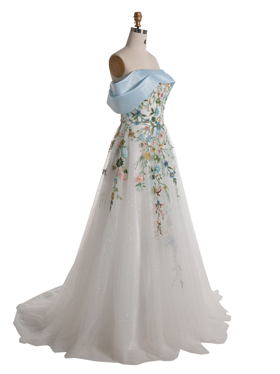 wedding dress with colored flowers
