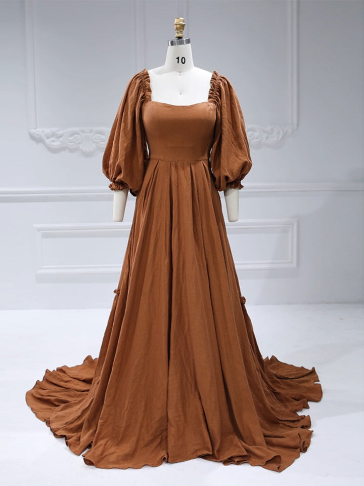 Long Sleeves , Elastic Back Waist, Woman Cotton Maxi Dress ,Photoshoot Dresses for Ladies