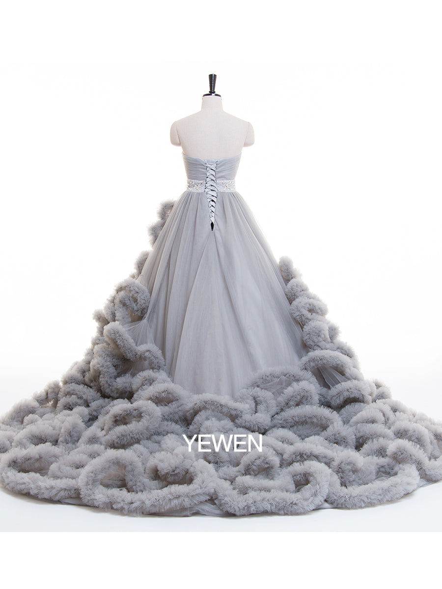 Trägerloses elegantes Partykleid mit höherer Taille und Rüschen, Prinzessinnen-Brautkleid, Umstandskleid
