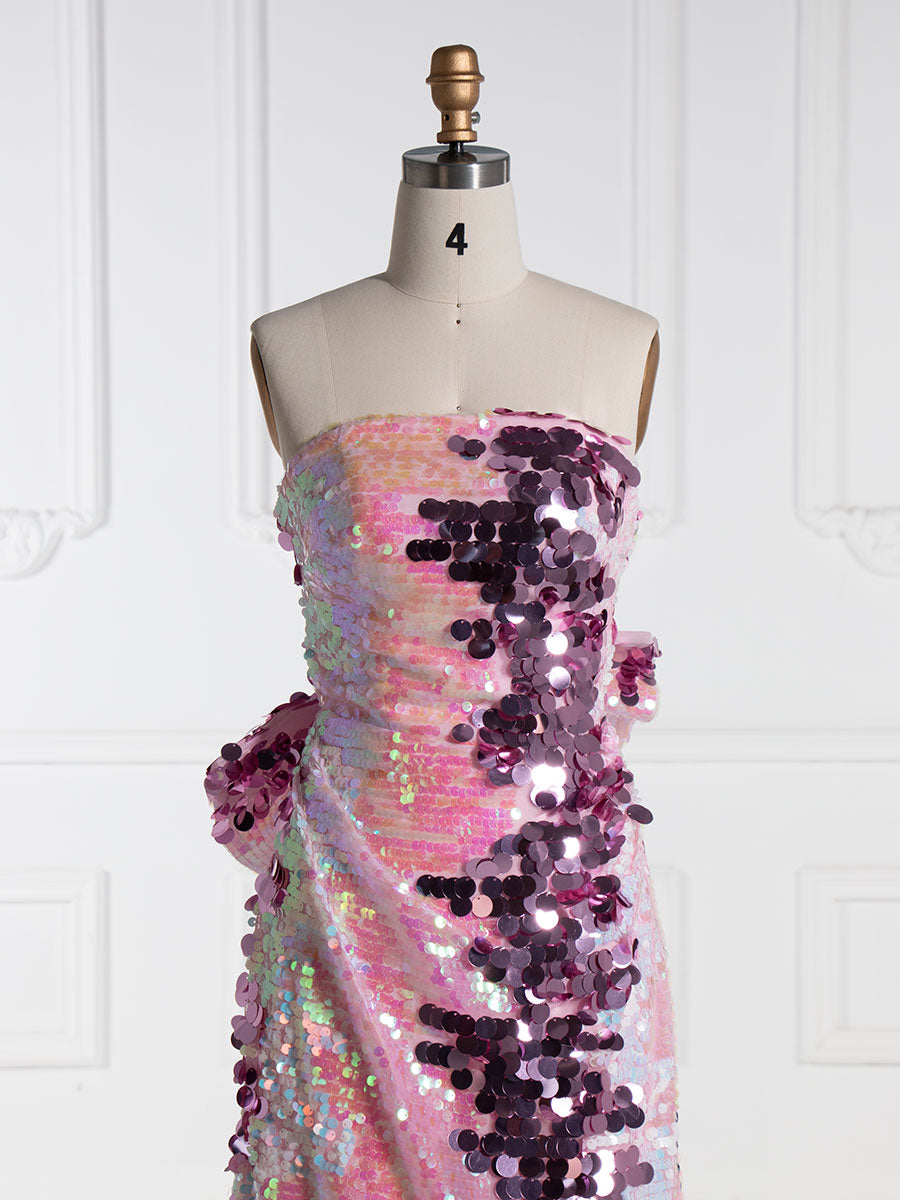 Mermaid Strapless ,Floor-Length, Sequin Prom Dresses With Sequins 