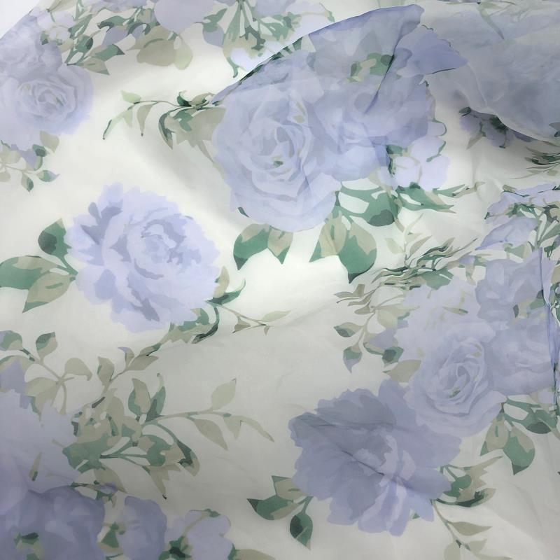 Umstandskleid Fotoshooting Print Blumenmuster Seide Weicher Organza Schulterfreies Maxikleid mit Schleppe YW230305 