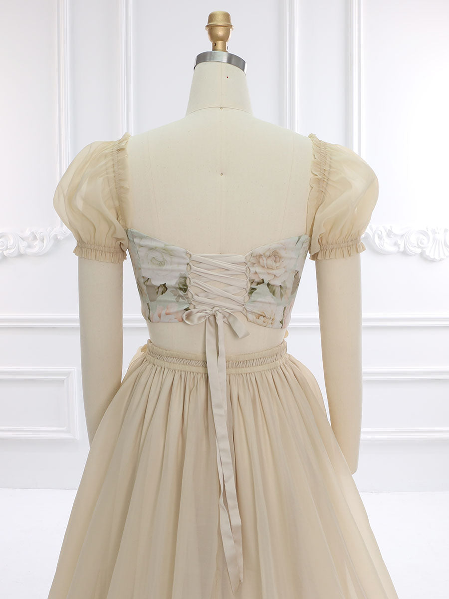 Boho Druck Floral Baumwolle Top Rüschen Rock Maxi Kleid Foto-shooting Kleider Outfit YW231143 