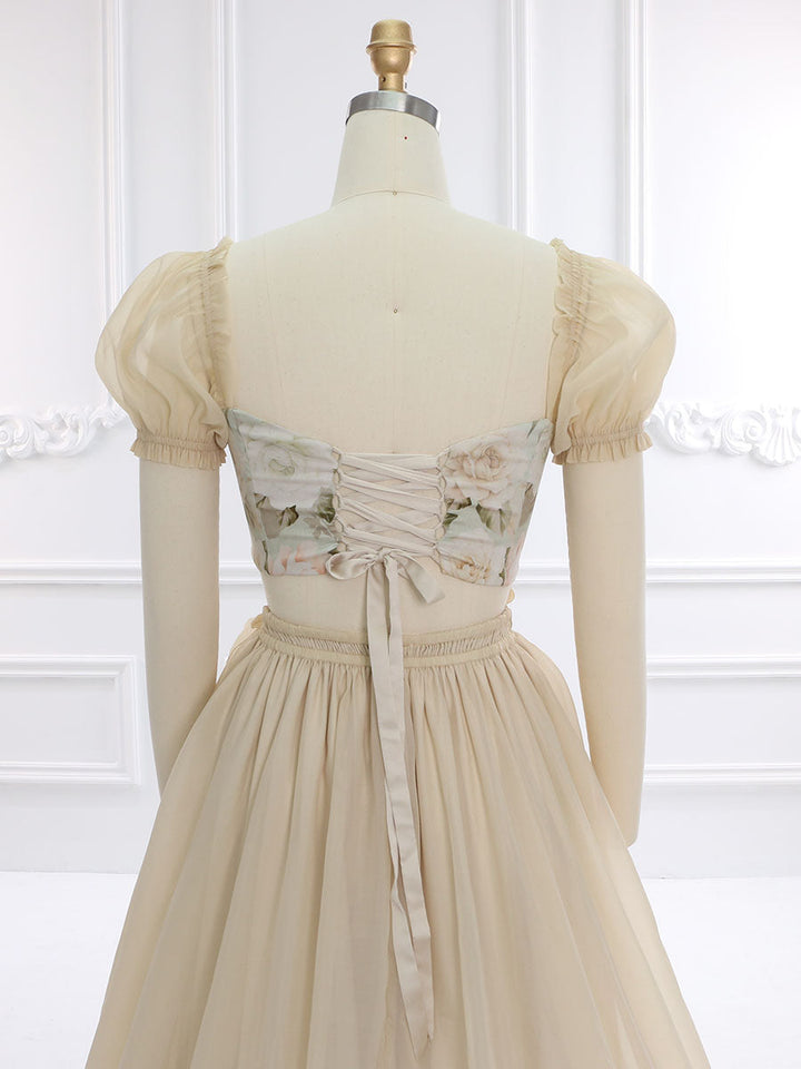 Boho Druck Floral Baumwolle Top Rüschen Rock Maxi Kleid Foto-shooting Kleider Outfit YW231143 