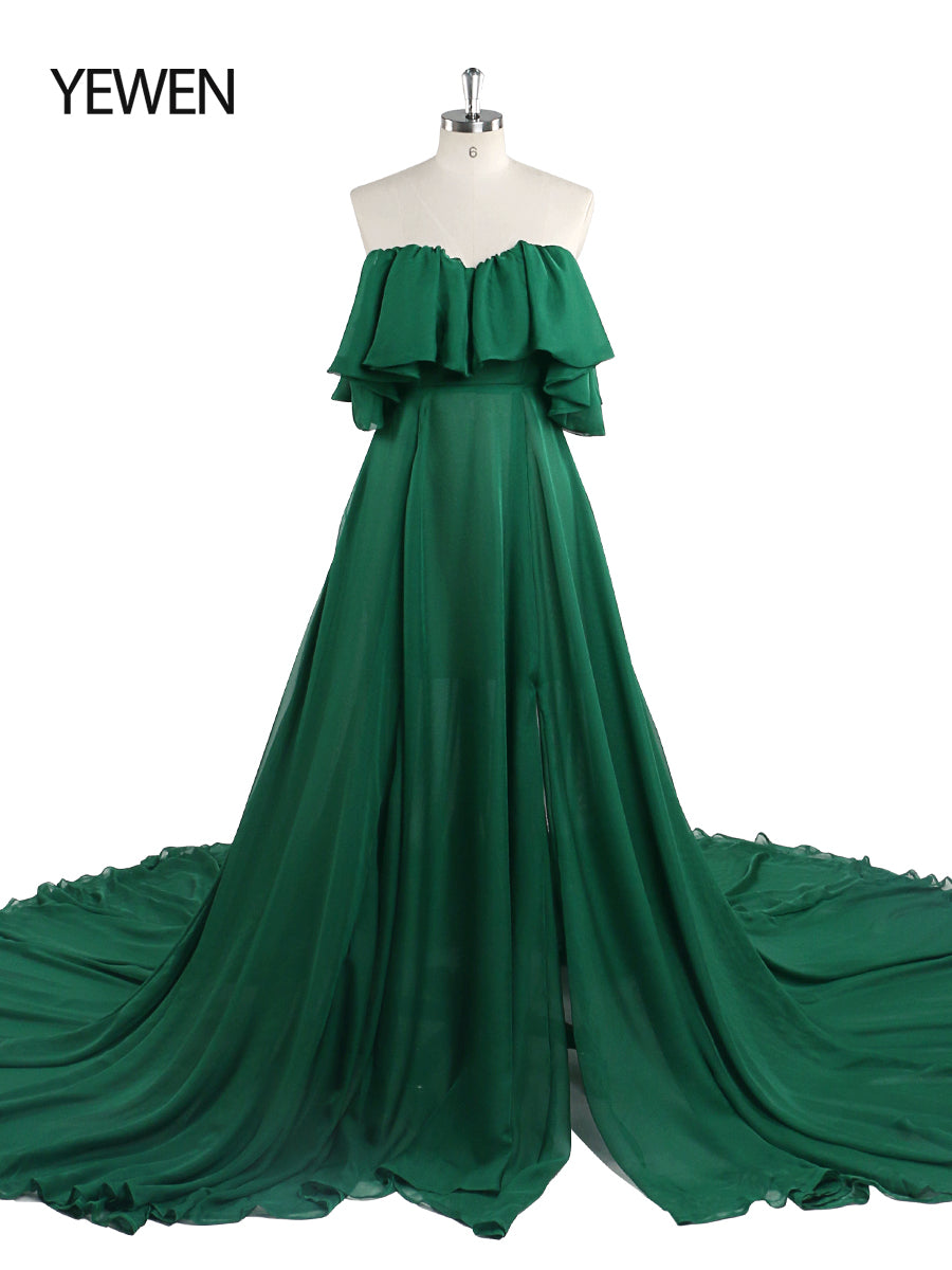 Abendkleid aus Seidenchiffon, schulterfrei, Umstandskleid für Fotoshootings, Fotografie-Kleid, individuell anpassbar, Übergröße YD21106 