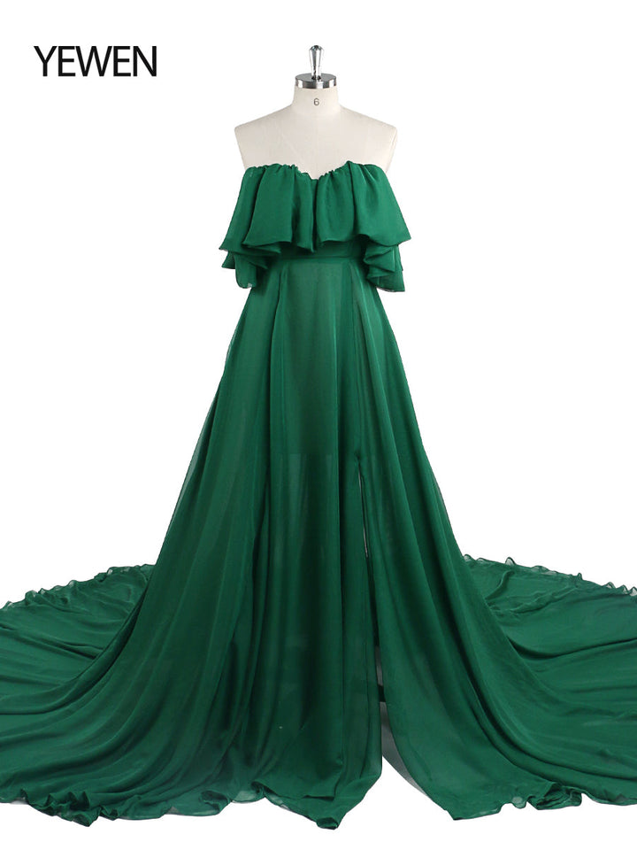 Abendkleid aus Seidenchiffon, schulterfrei, Umstandskleid für Fotoshootings, Fotografie-Kleid, individuell anpassbar, Übergröße YD21106 