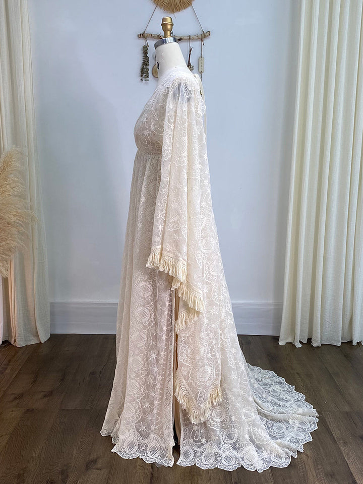 Boho Hochzeitskleid, Umstandskleid für Fotoshooting, Umstandskleid aus Spitze, Kleid für Umstandssession YW240032 