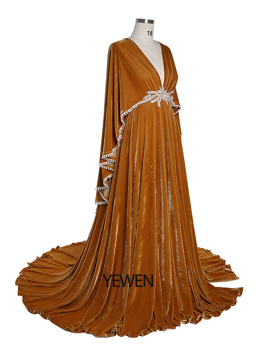 Stretch-Samt-Boho-Kleid mit langen Ärmeln, magisches Kleid für besondere Momente, Fotoshootings, Kleid YEWEN YW220818 